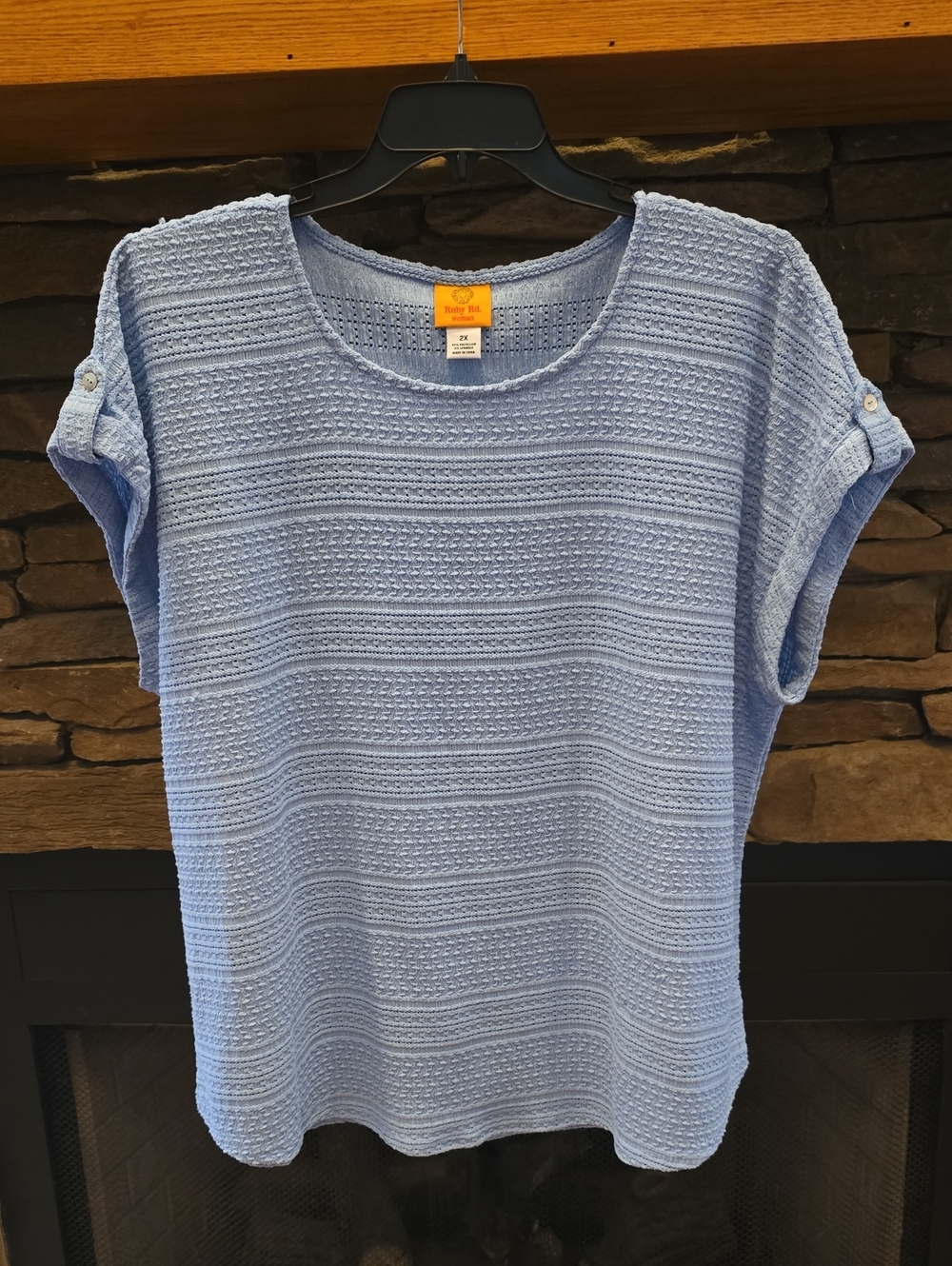Ruby Rd. Light Blue Short Sleeve Textured Knit Top